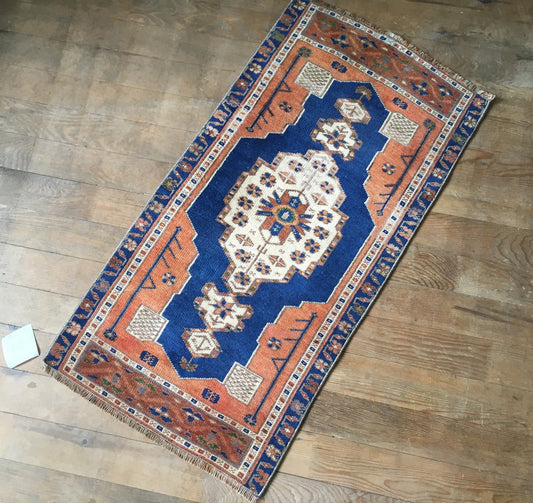 2x3 feet wool vintage small rug, handmade orange muted mini rug, kitchen small rug, turkish bathroom small rug, living room area mini rugs