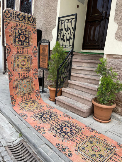 Long Vintage Runner TURKISH Runner Rug 2.6 x 21 Handmade Runner Rug XL Oriental Runner Rug Staircase Hand Knotted Runner rug