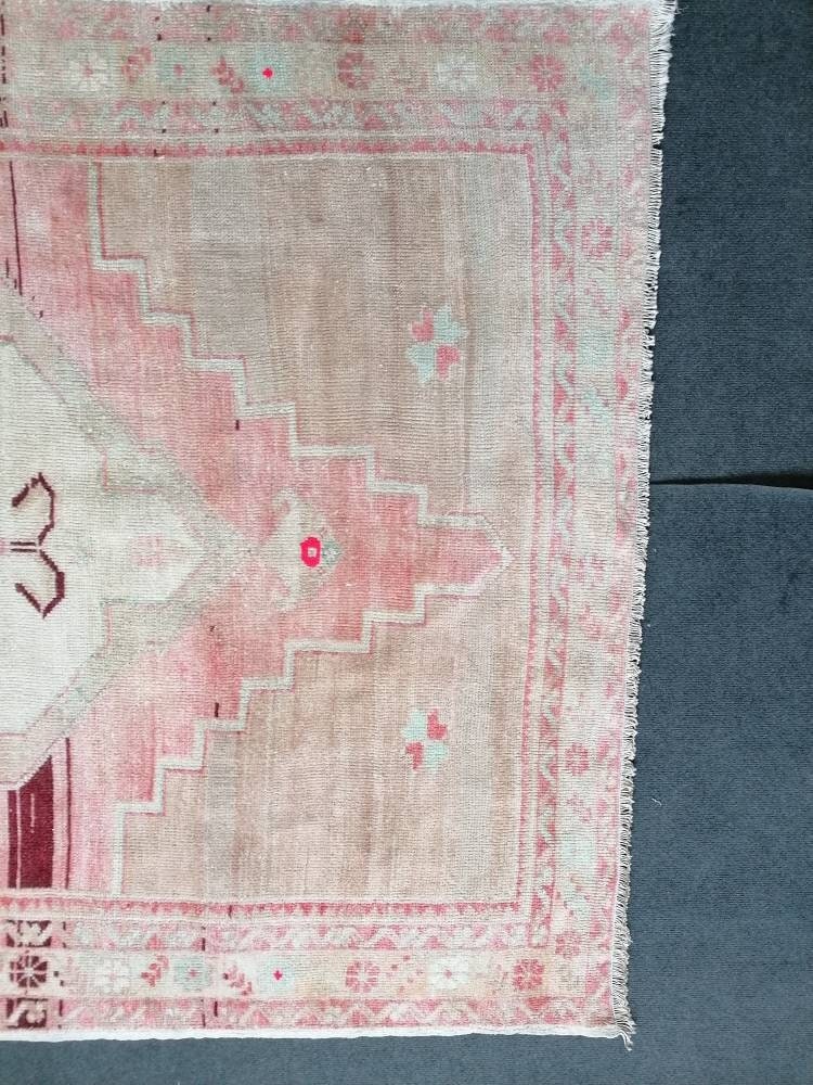 4'9x9 oushak turkish rug, pastel turkish rug, vintage hand made wool runner hallway vintage rug,kitchen runner rug