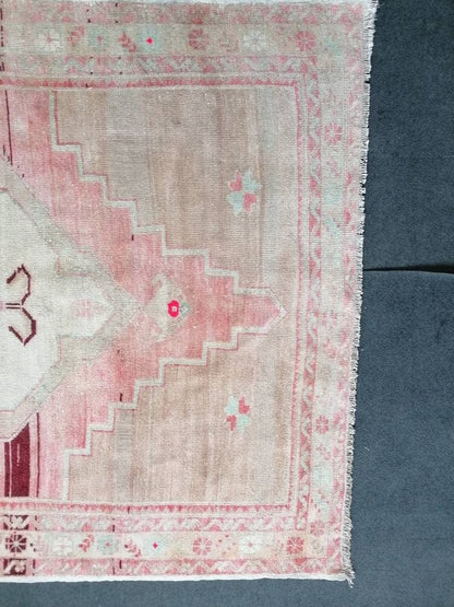 4'9x9 oushak turkish rug, pastel turkish rug, vintage hand made wool runner hallway vintage rug,kitchen runner rug