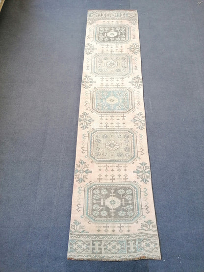 2.6 x 10.8 turkish runner rug, vintage oushak runner rug ,kitchen runner rug, hallway runner rug