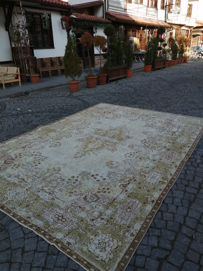 Vintage RUG TURKISH Muted 8.4 x 12.3 Oushak Rug Vintage Oriental Rug Vintage Large Rug Wool Antique Rug Hand Made Rugs Vintage Green Rug