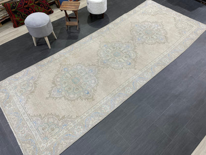 Muted Vintage Runner Rug Turkish Oushak 4.2 x 10.7 Runner Rug Handmade Runner Rug Hallway Runner Rug Kitchen Runner Rug Wool Runner Rug