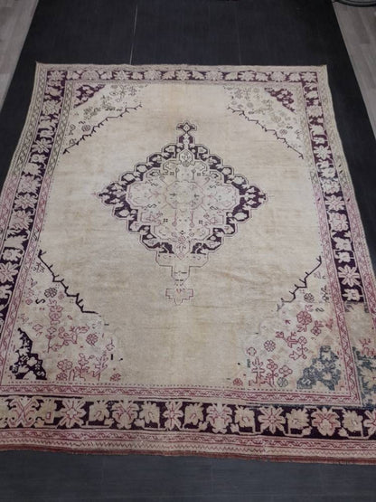 ANTIQUE OushakRug Muted Turkish Wool Rug Vintage 8x10 Rug Persian Rug Muted Oriental Rug Wool Purple Hand Knotted Rug