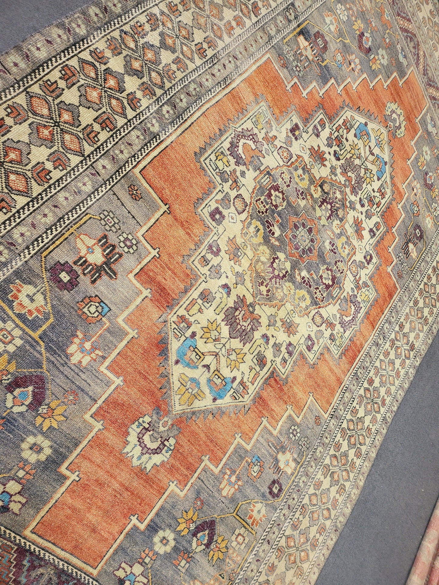 Antique RUG, Oushak 5.7 x 10 Rug, One Of A Kind Rug, Vintage Persian Rug, Blue Vintage Rug, Fine Wool Unique Rug, Rear Turkish Rug,