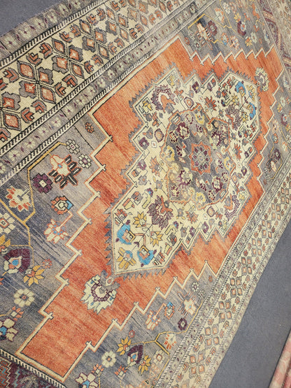 Antique RUG, Oushak 5.7 x 10 Rug, One Of A Kind Rug, Vintage Persian Rug, Blue Vintage Rug, Fine Wool Unique Rug, Rear Turkish Rug,