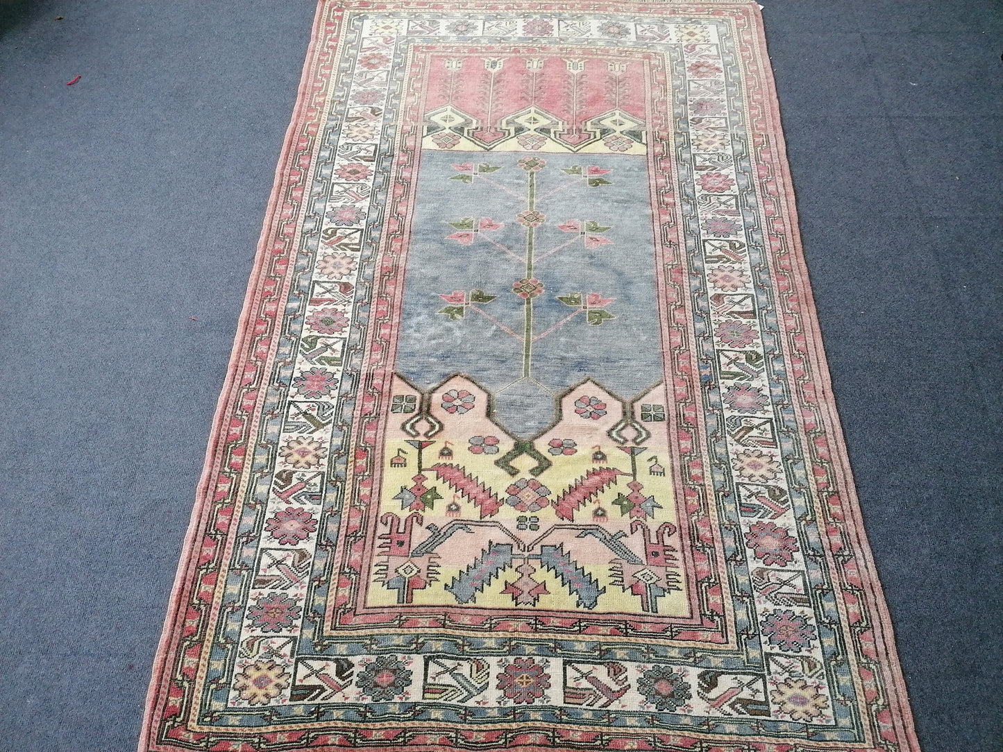 Anatolian wool rug, vintage handmade knotted rug,bohemian area rug 4x6'5 ft