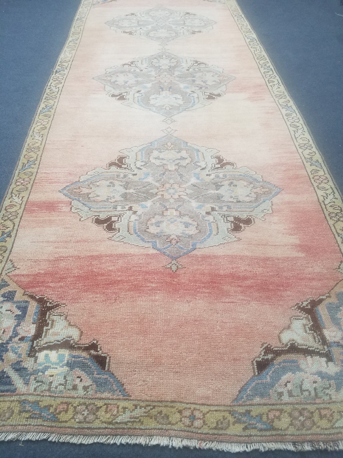 3'5x9'4 oushak wool runner rug,turkish handmade rug, hallway runner rug, vintage runner rug, kitchen runner rug