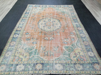 Large OUSHAK RUG TURKISH Rug Vintage Persian Rug Vintage 6 x 9.3 Oriental Rug Wool Oushak Rug Hand Made Rugs Vintage Turkish Rug Antique Rug