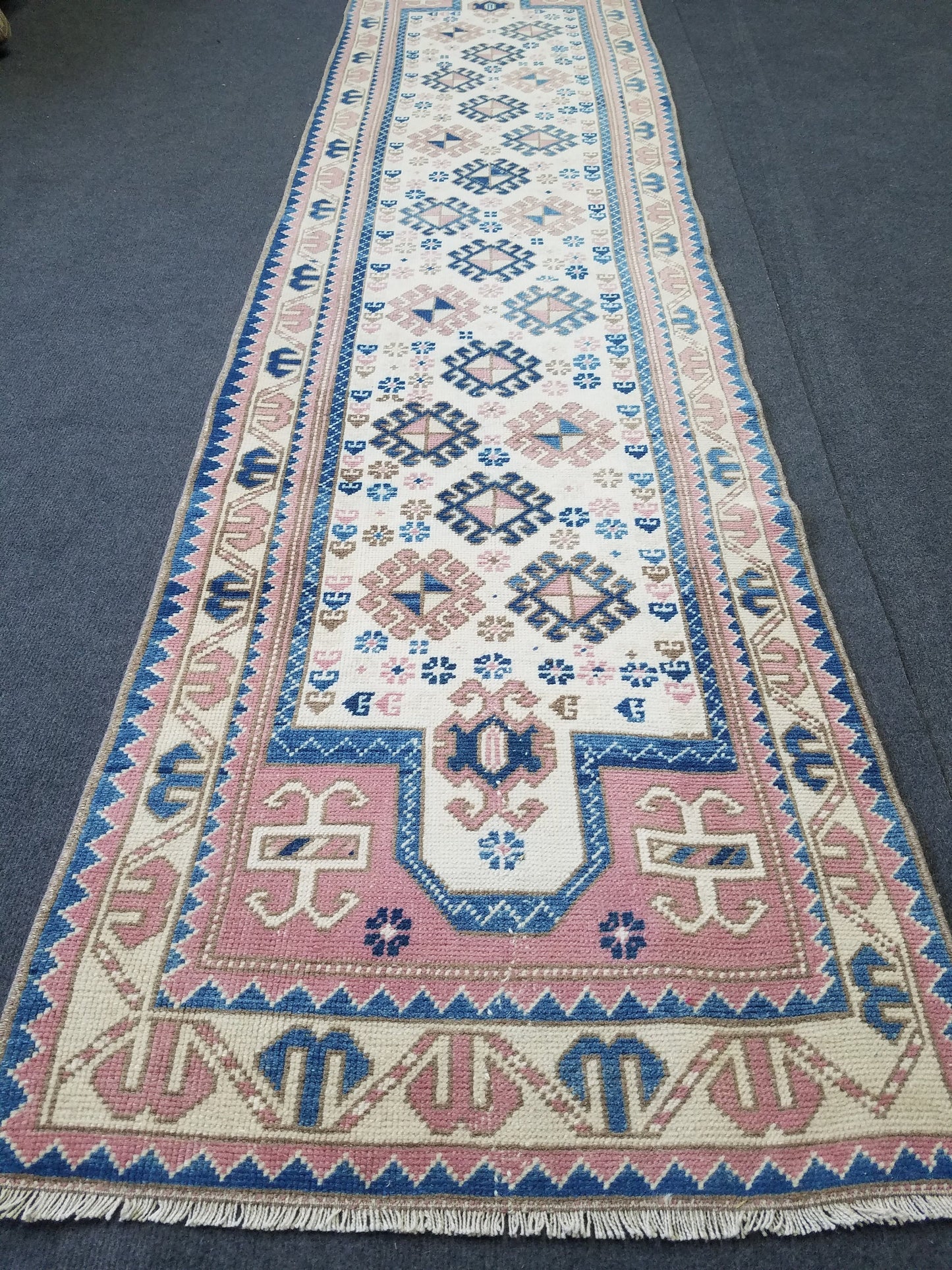 2.3 x 9 turkish runner rug - vintage runner rug, oushak  handmade rug - kitchen rug