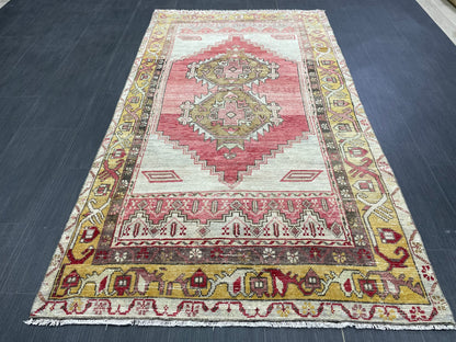 Vintage TURKISH Rug 3.7 x 6.7 Muted Rug Vintage Oushak Wool On Wool Rug Vintage Runner Rug Wool Rug Hand Made Rugs Vintage Turkish Rug