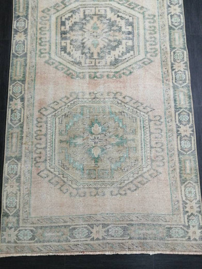Turkish Runner Rug 3.9 x 11 Muted Vintage Runner Persian Hallway Runner Rug Kitchen Runner Rug Oriental Distressed Runner Rug Muted  RUNNER