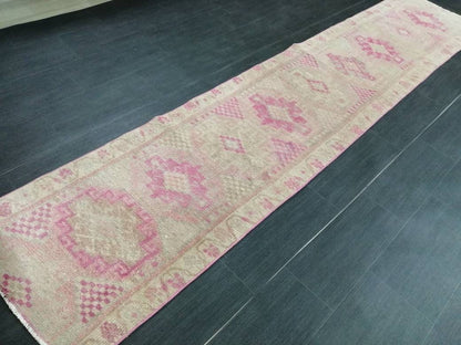 Oriental Runner Rug Muted Turkish Runner Rug 2.2 x 10.4 Pink Vintage Runner Rug Hallway Runner Rug Muted Persian Runner Rug Wool Runner Rug