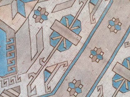 7x10'8 large area oushak rug, living room hand made rugs vintage blue turkish wool rug