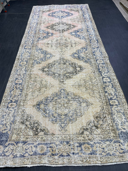 Vintage Runner Rug 4.8 x 11.8 Muted Turkish Runner Rug Hand Made Runner Rug Vintage Runner Rug Hallway Runner Rug Distressed Runner