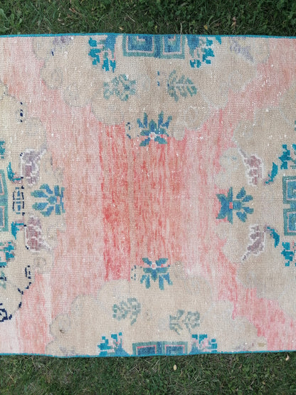 3 x 12 Turkish wool runner rug, blue runner rug, vintage runner rug, kitchen runner rug,hallway runner rug, oushak runner