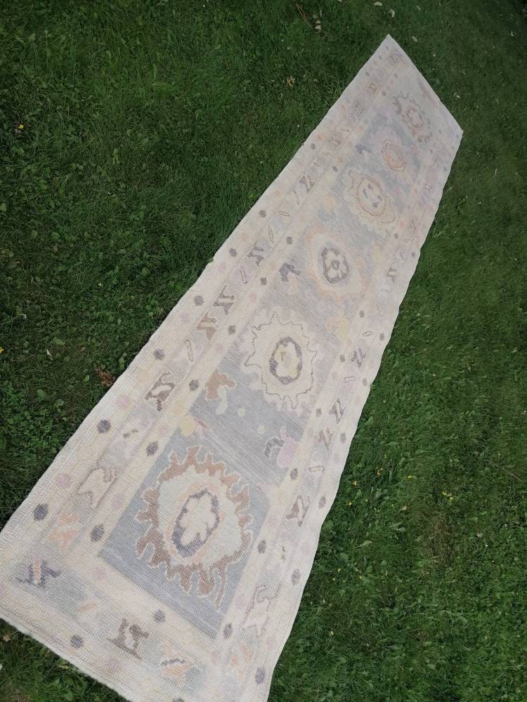 3x13 feet long oushak runner rug,turkish new production vintage oversize runner rug, hallway runner, kitchen runner, handmade wool runners