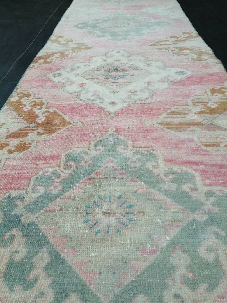 Muted Oushak Runner Rug 3 x 13.2 Turkish Runner Rug Vintage Runner Rug Hallway Runner Rug Muted Kitchen Runner Rug Muted Persian Runner