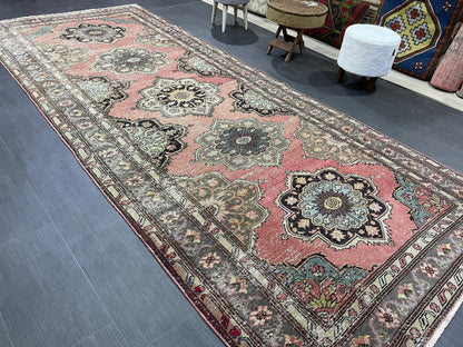 Vintage Runner Rug, Turkish 4.8 x 11.8 Runner Rug, Varigated Red Vintage Runner Rug Hallway Runner Rug Kitchen Runner Rug Wool Runner