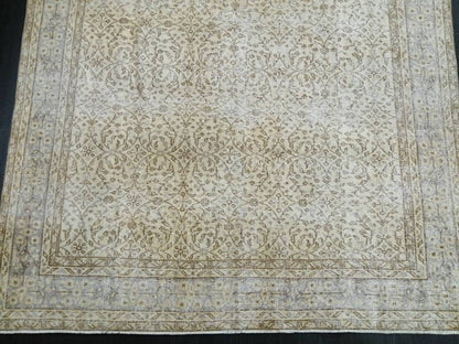 Muted Vintage Rug Neutral 6.5 x 10 Oushak  Rug Vintage  Rug Wool Oushak Rug Neutral Hand Made Rugs Vintage Turkish Rug 7x10