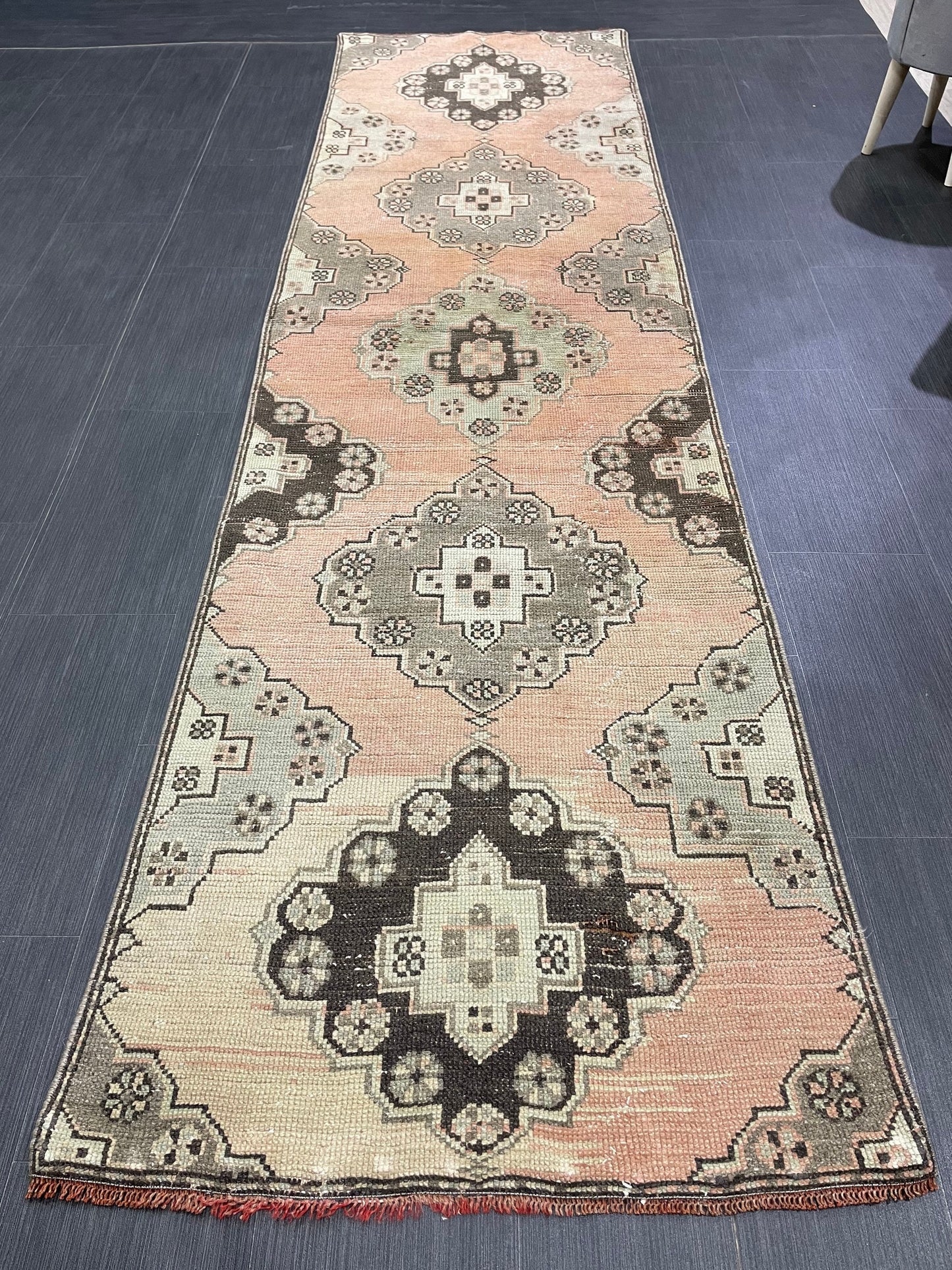 Vintage Runner Rug Vintage Oushak 2.8 x 10.3 Runner Rug Hallway Runner Rug Turkish Kitchen Runner Rug Antique Wool Persian Runner Rug