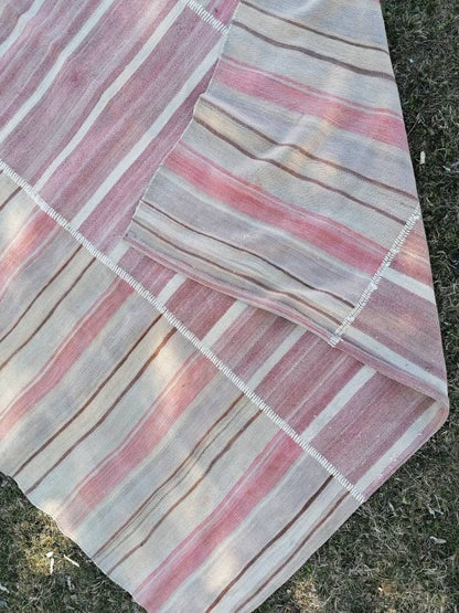 6.5 x 8.5 Flatwoven kilim rug  stripe handmade rugs vintage turkish rugs oushak rug, wool rug