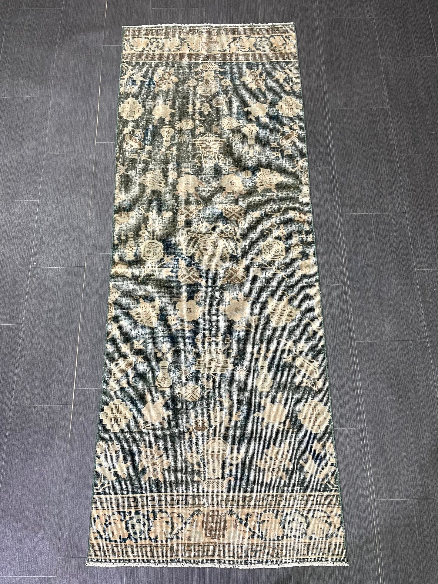 Vintage Runner Rug 2.5 x 7 Turkish Runner Rug Varigated  Brown Vintage Runner Rug Hallway Runner Rug Kitchen Runner Rug Wool Runner