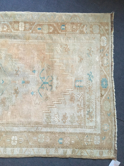 3.4x6.2 feet natural wool large rug, turkish kitchen area rug, oushak bedroom rug, hallway middle floor rug, brown muted bathroom floor rugs