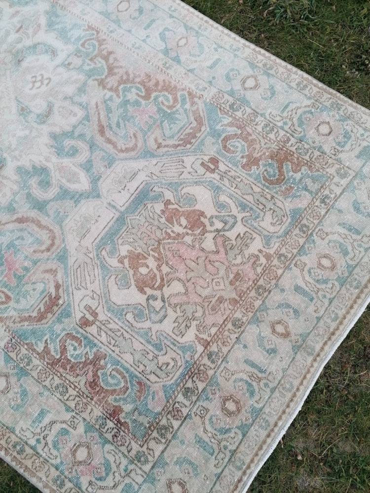 Turkish rug, vintage rug 4'2x8'3 oushak bohemian rug, area rug