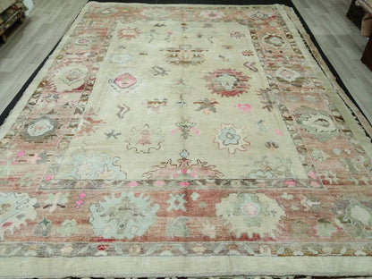 Vintage OUSHAK RUG 12 x 9 TURKISH Oushak Rug Modern Oushak Rug Vintage Rug Wool Oushak Rug Hand Made Rugs Vintage Turkish Rug
