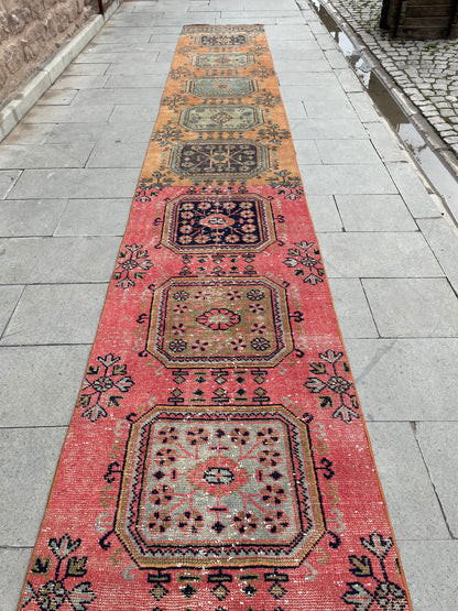 Handmade Staircase Runner Rug 2.6 x 30 ft Extra Long TURKISH Runner Rug Vintage Runner Rug Oushak Runner Rug  Runner Hand Knotted Runner