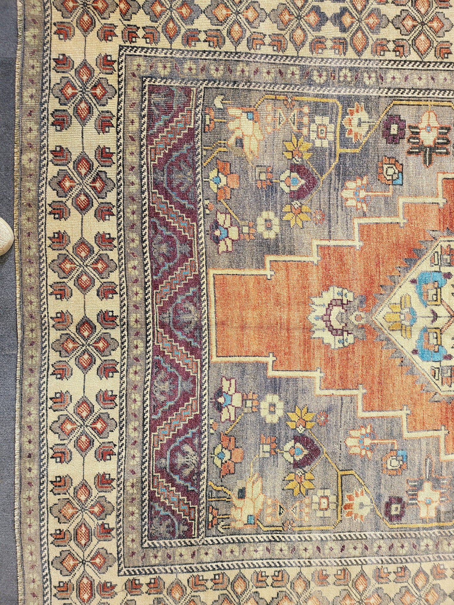 Antique RUG, Oushak 5.7 x 10 Rug, One Of A Kind Rug, Vintage Persian Rug, Blue Vintage Rug, Fine Wool Unique Rug, Rear Turkish Rug,
