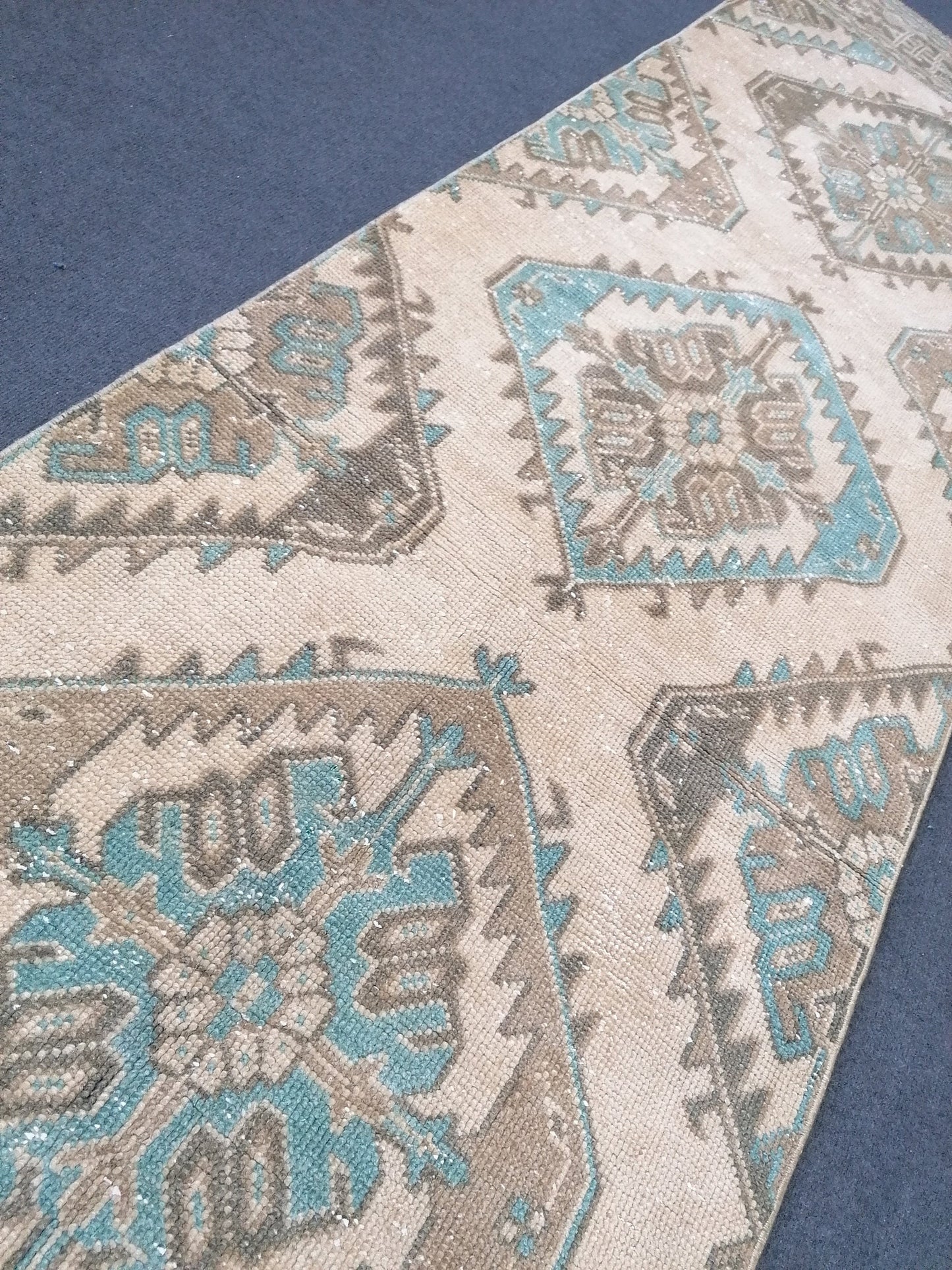 12'4x2'10 turkish runner rug, runner rug, vintage oushak runner rug, kitchen runner rug, hallway runner rug, vintage runner rug