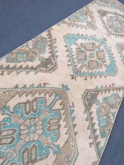 12'4x2'10 turkish runner rug, runner rug, vintage oushak runner rug, kitchen runner rug, hallway runner rug, vintage runner rug