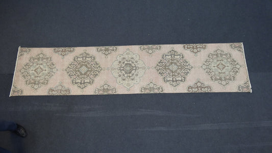Runner rug,muted soft colors runner rug,vintage rug,turkish oushak runner rug,rustic unsual tribal rug,traditional turkish design139x32 inc