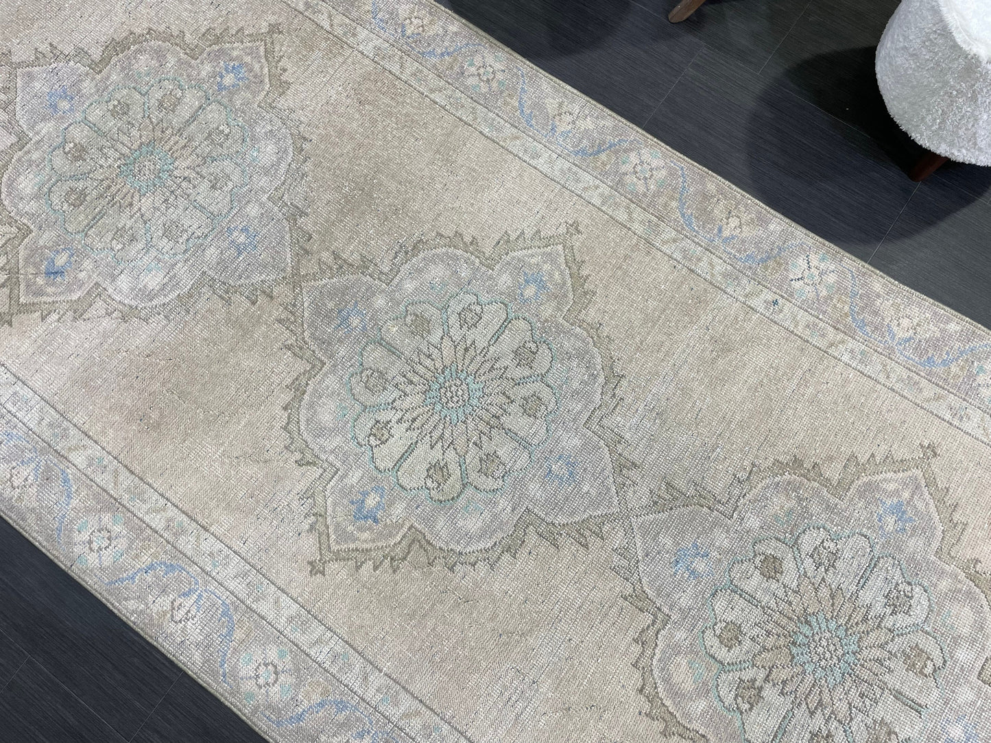 Muted Vintage Runner Rug Turkish Oushak 4.2 x 10.7 Runner Rug Handmade Runner Rug Hallway Runner Rug Kitchen Runner Rug Wool Runner Rug