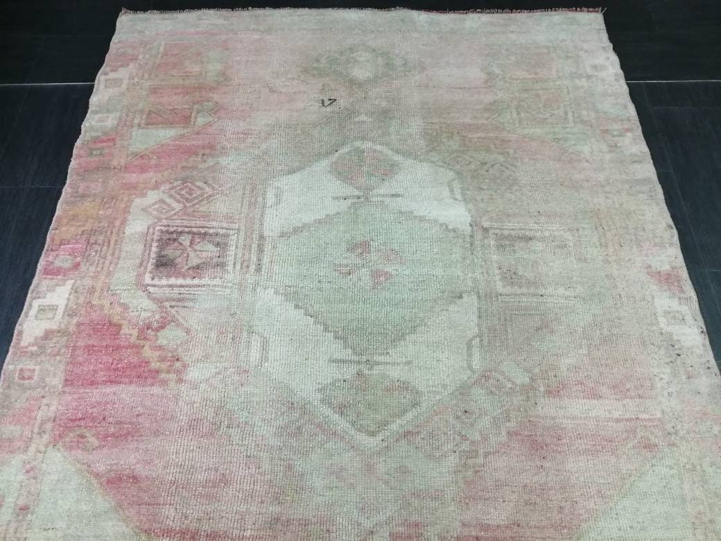 Vintage Runner 4.7 x 11.4 TURKISH Muted Runner Rug Vintage Oushak Runner Rug Light Pink Runner Rug Wool Oriental Runner Antique Runner Rug