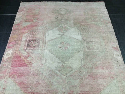 Vintage Runner 4.7 x 11.4 TURKISH Muted Runner Rug Vintage Oushak Runner Rug Light Pink Runner Rug Wool Oriental Runner Antique Runner Rug