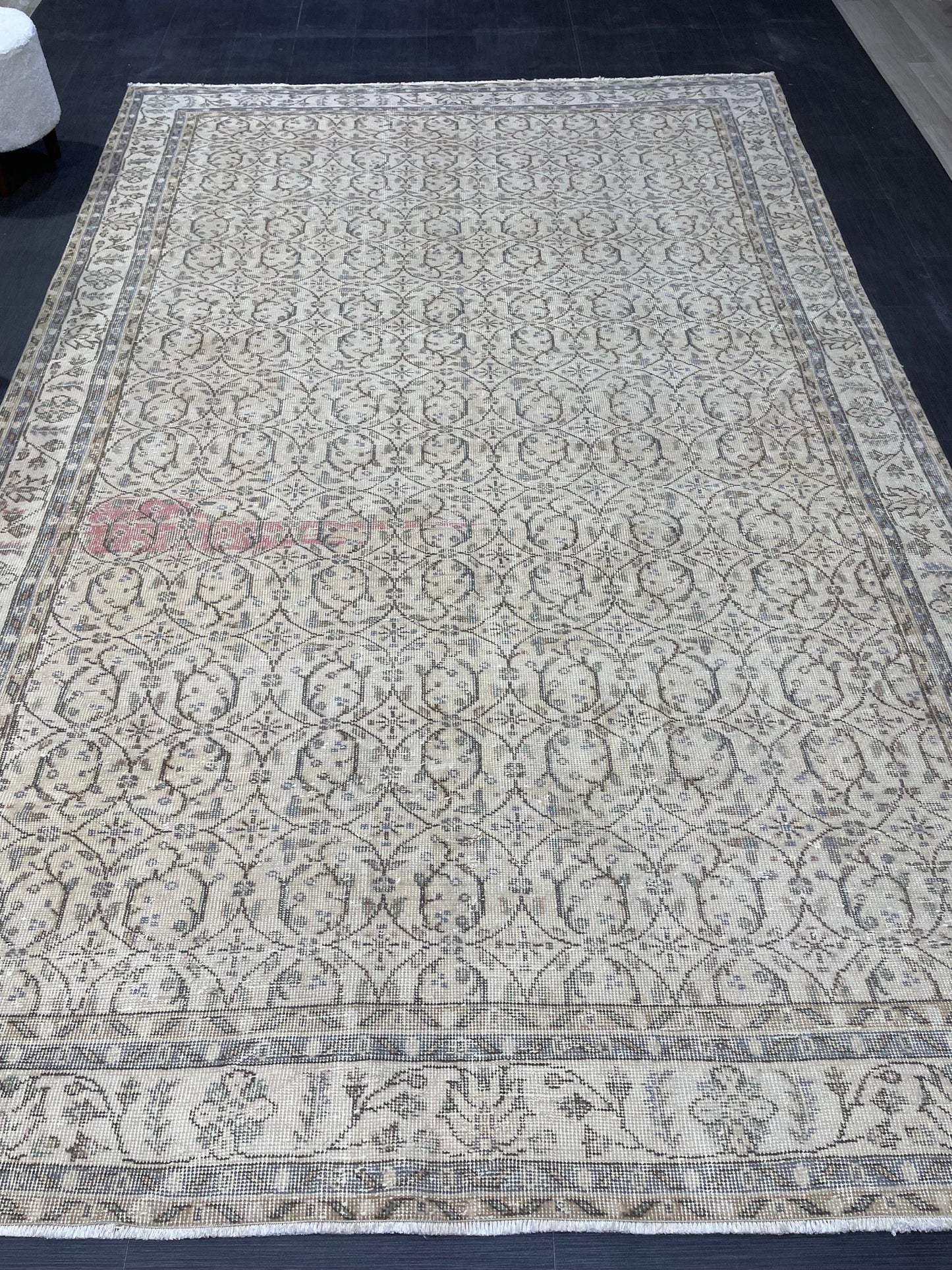 Vintage Rug, Turkish 6.8 x 10.6 Rug, Muted Livingroom Rug, Kitchen Rug, Handmade Wool Rug, Hand Knotted Rug, Oushak Rug