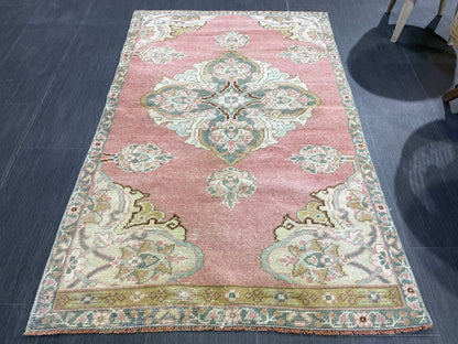 Vintage Turkish RUG, Oushak Rug, 3 x 4.9 Vintage Rug, Antique Rug, Handmade Rug, Hand Knotted Rug Bohemian Rug Wool Rug