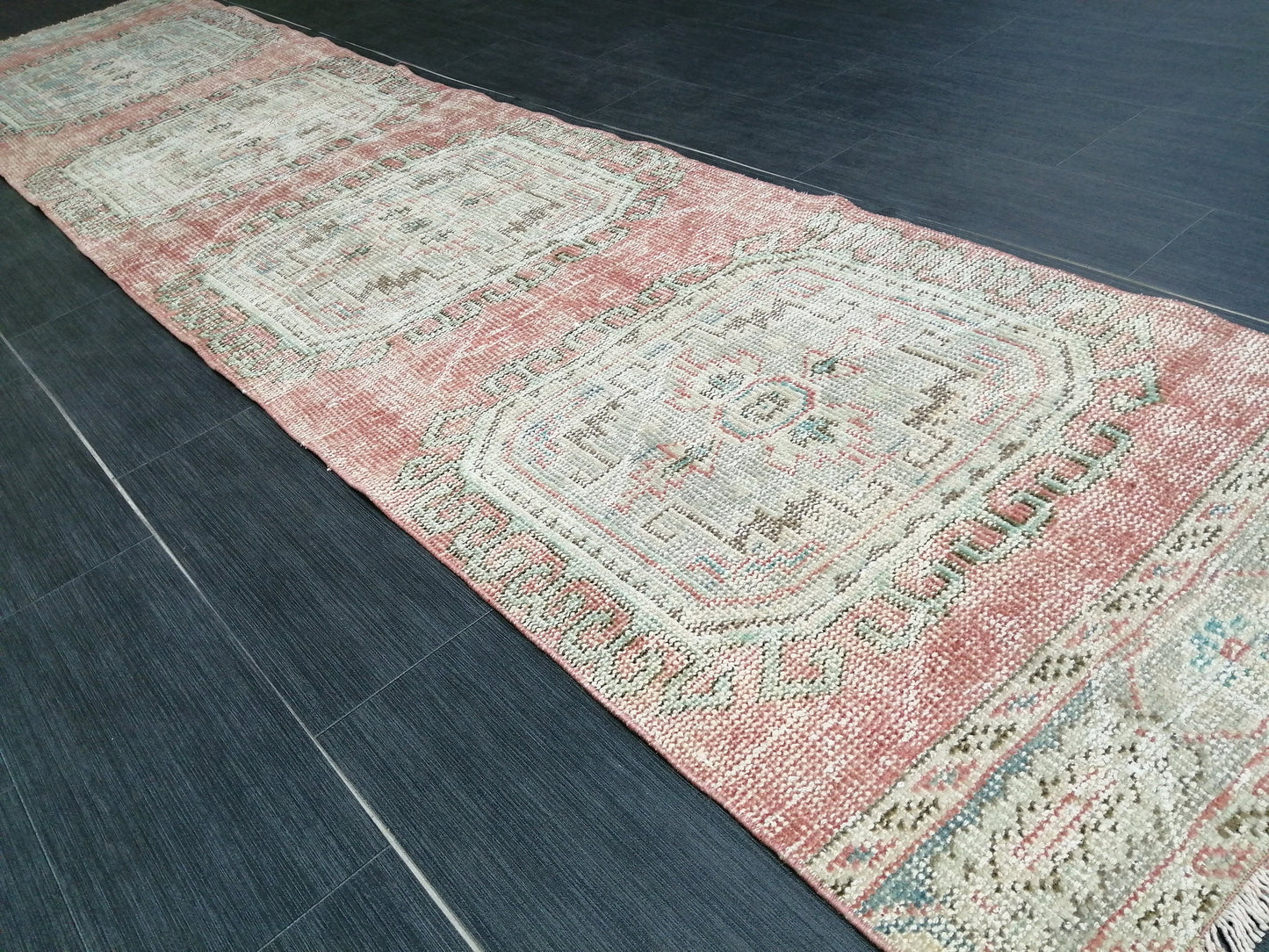 2.4 x 10.9 Distressed Oushak Runner Rug Turkish Runner Rug Vintage Runner Rug Hallway Runner Rug Kitchen Runner Rug Wool Runner Rug Wool