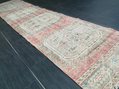 2.4 x 10.9 Distressed Oushak Runner Rug Turkish Runner Rug Vintage Runner Rug Hallway Runner Rug Kitchen Runner Rug Wool Runner Rug Wool