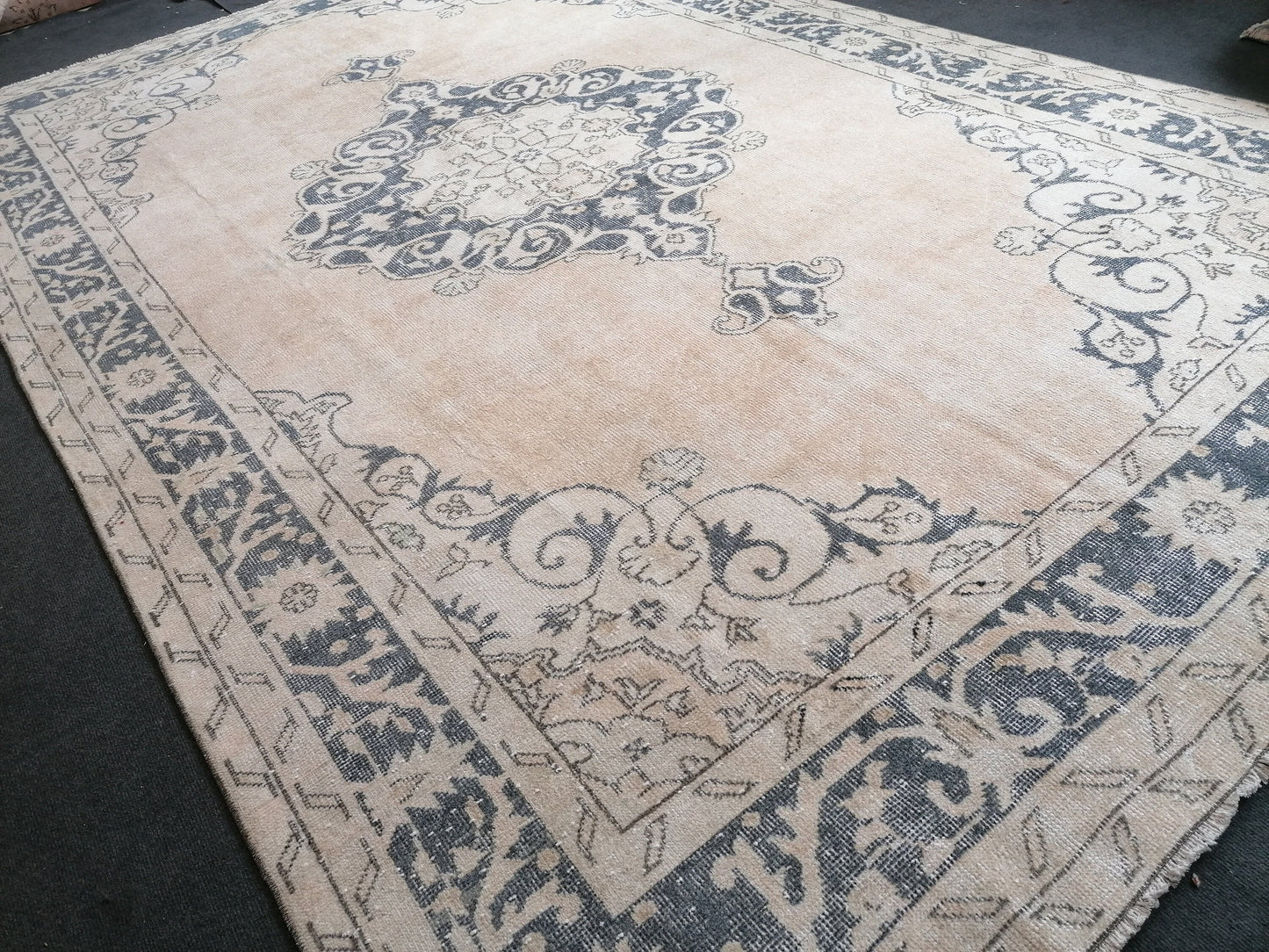 7 x 11.6 feet, navy blue oushak rug, vıntage turkısh rug, anatolian handmade rug, distressed rug