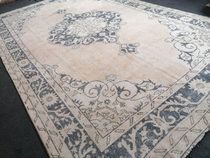 7 x 11.6 feet, navy blue oushak rug, vıntage turkısh rug, anatolian handmade rug, distressed rug