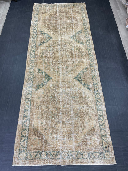 Vintage Runner Rug 4.8 x 13.2 Muted Turkish Runner Rug Hand Made Runner Rug Vintage Runner Rug Hallway Runner Rug Distressed Runner