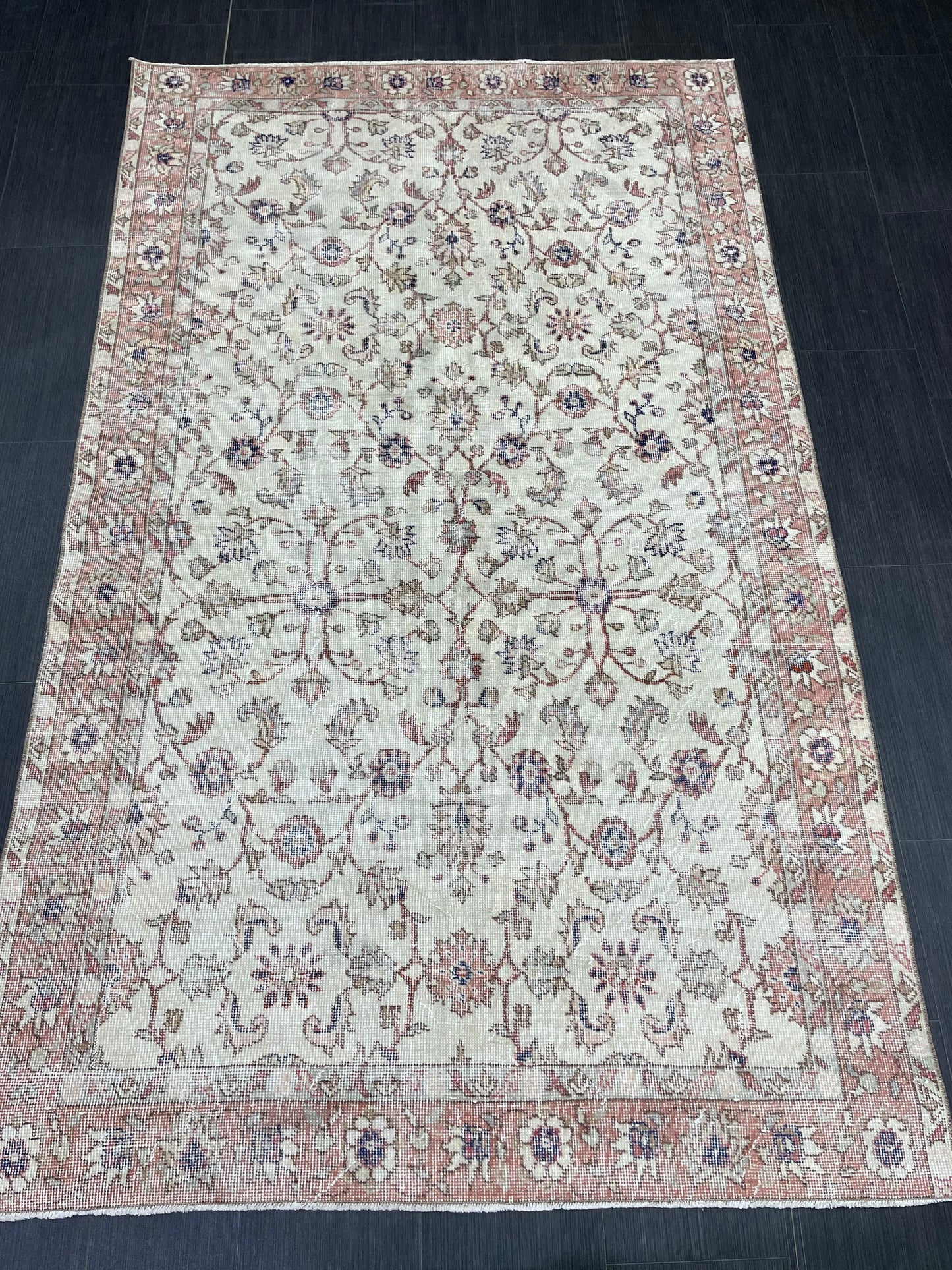 Vintage Rug TURKISH 4.6 x 7.7 Rug Handmade Rug Vintage Persian Rug Oushak Rug  Hand Knotted RugTurkish Rug Vintage Oushak Rug, Wool Rug