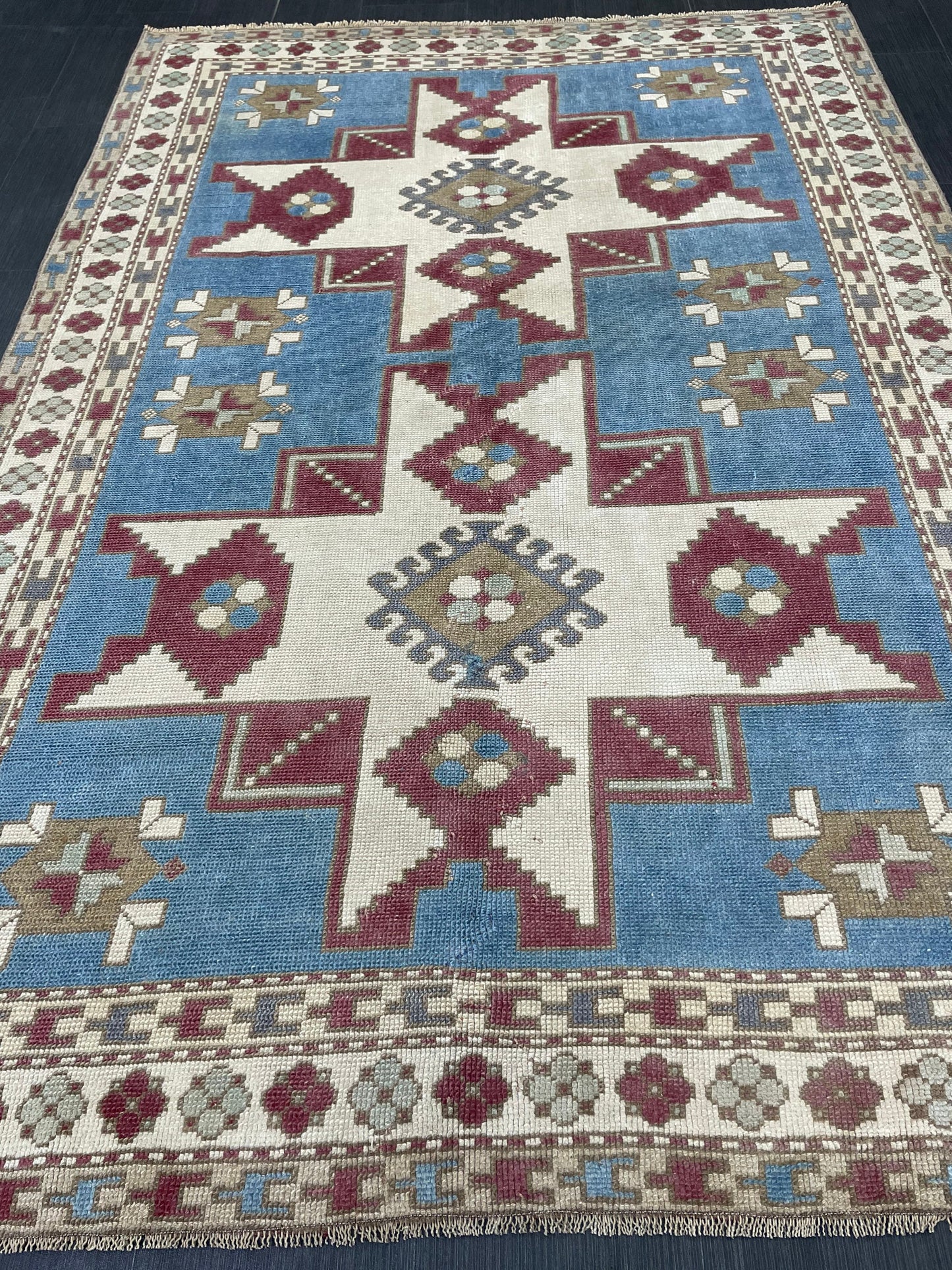 Hand Knotted Rug 5.3 x 7.6 Handmade Rug, Blue Oushak Rug Navy Vintag Rug BLUE Rug Turkish Rug, Farmhouse Rug, Vintage Rug, Wool rug