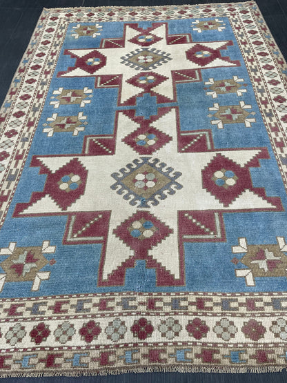 Hand Knotted Rug 5.3 x 7.6 Handmade Rug, Blue Oushak Rug Navy Vintag Rug BLUE Rug Turkish Rug, Farmhouse Rug, Vintage Rug, Wool rug