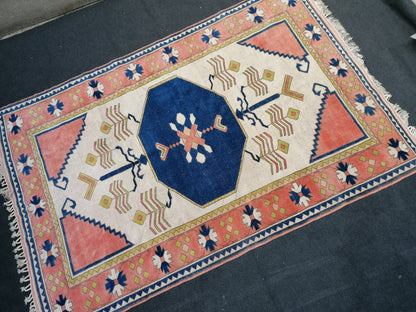 7'2x11 oushak wool rug, large turkish blue rug, vintage hand made rug, living room rug kitchen rug, vintage bohemian rug