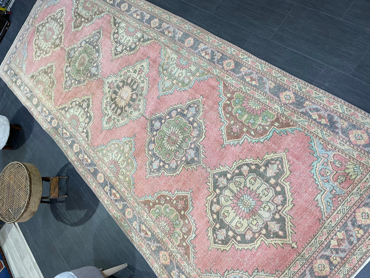 Vintage Runner rug, Persian 5 x 12.6  Runner RUG, TURKISH Runner, Pink Runner Rug, Turkish Oushak Rug, Wool Runner Rugs, Handmade Runner